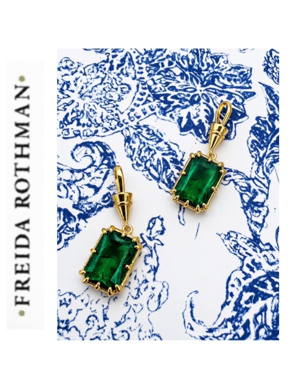 Freida Rothman (2) Vault Faceted Emerald-Cut CZ Pendants Elongated Bale
